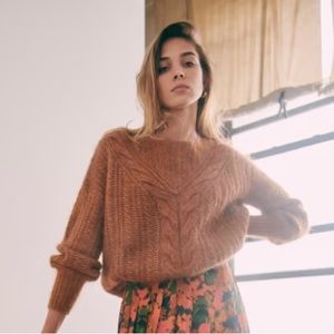 Sezane Boatneck Cable Sweater, Marius Jumper, Camel